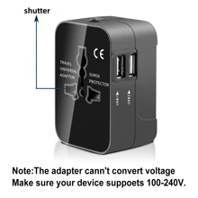 一体式通用旅行适配器，带双 USB 端口，110V-240V 输入，欧盟/美国/英国/澳大利亚插头，防浪涌保护，适用于 150 多个国家/地区，是商务旅行和度假的必备品