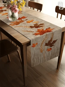 1pc Autumn-Inspired Table Runner With Maple Leaf & Wheat Pattern - Line, Earthy Tones, Multiple Sizes For Home Kitchen Decor, Thanksgiving, New Year, Year-Round Gift, Seasonal Home Decor, Autumnthemed Decor, Fabric-13x35.4/47.2/63/72/78.7 Inches