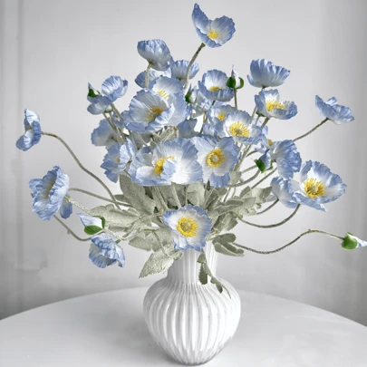 1/3/5/6pcs 59cm Artificial Poppy Flowers, 4 Blooms Per Stem, Minimalist Modern Style, Bendable & Non-Fading - Suitable For DIY Floral Wall, Scene Decor, Vase Arrangement In Living Room/Bedroom, Wedding, Party, Tabletop Decoration. Suitable For Autumn/Winter Decor, Home, Kitchen, Wedding, Dining Table, Centerpiece, Office, Garden, Outdoor