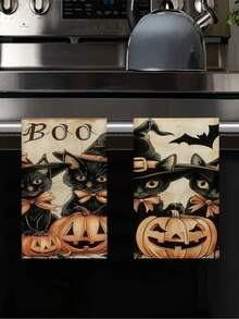 2 piezas/4 piezas/12 piezas Toallas de cocina con estampado de bruja y gato negro para Halloween, toallas de baño con estampado de bruja y gato negro para Halloween, toallas para fiestas al aire libre de Halloween, decoración del hogar de Halloween, estilo moderno, secado rápido, material de microfibra súper suave, rectangular, 15.75IN*23.62IN/40*60CM con estampado digital, adecuado para decoración de fiestas al aire libre, regalos de vacaciones de Halloween