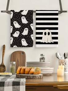 2pcs/4pcs/12pcs Halloween Spider & Ghost Pattern Kitchen Towels, Halloween Spider & Ghost Pattern Bathroom Towels, Halloween Outdoor Party Towels, Halloween Home Decor, Modern Style, Quick Drying, Super Soft Microfiber Material, Rectangular, 15.75IN*23.62IN/40*60CM Digital Printing Pattern, Suitable For Outdoor Party Decoration, Halloween Holiday Gifts - Multicolor - View 3