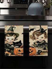 2 piezas/4 piezas/12 piezas Toallas de cocina con estampado de bruja y gato negro para Halloween, toallas de baño con estampado de bruja y gato negro para Halloween, toallas para fiestas al aire libre de Halloween, decoración del hogar de Halloween, estilo moderno, secado rápido, material de microfibra súper suave, rectangular, 15.75IN*23.62IN/40*60CM con estampado digital, adecuado para decoración de fiestas al aire libre, regalos de vacaciones de Halloween