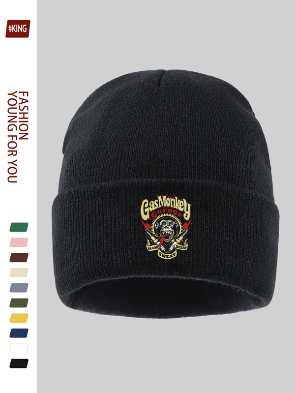 1 Stück Abenteuer Exploring Gas Monkey Garage Strick Beanie Mütze für Herren, mit Gorilla & Slogan Design, dehnbar warme Outdoor Kappe für Damen, locker bequeme Wintermützen für Herren & Damen, lustiges Design Ski Mütze, einfarbig warme Strickmütze zum Skifahren, Radfahren, Laufen, Skateboarden, Fitness, Geschenke für Vater Großvater, geeignet für Halloween, Weihnachten