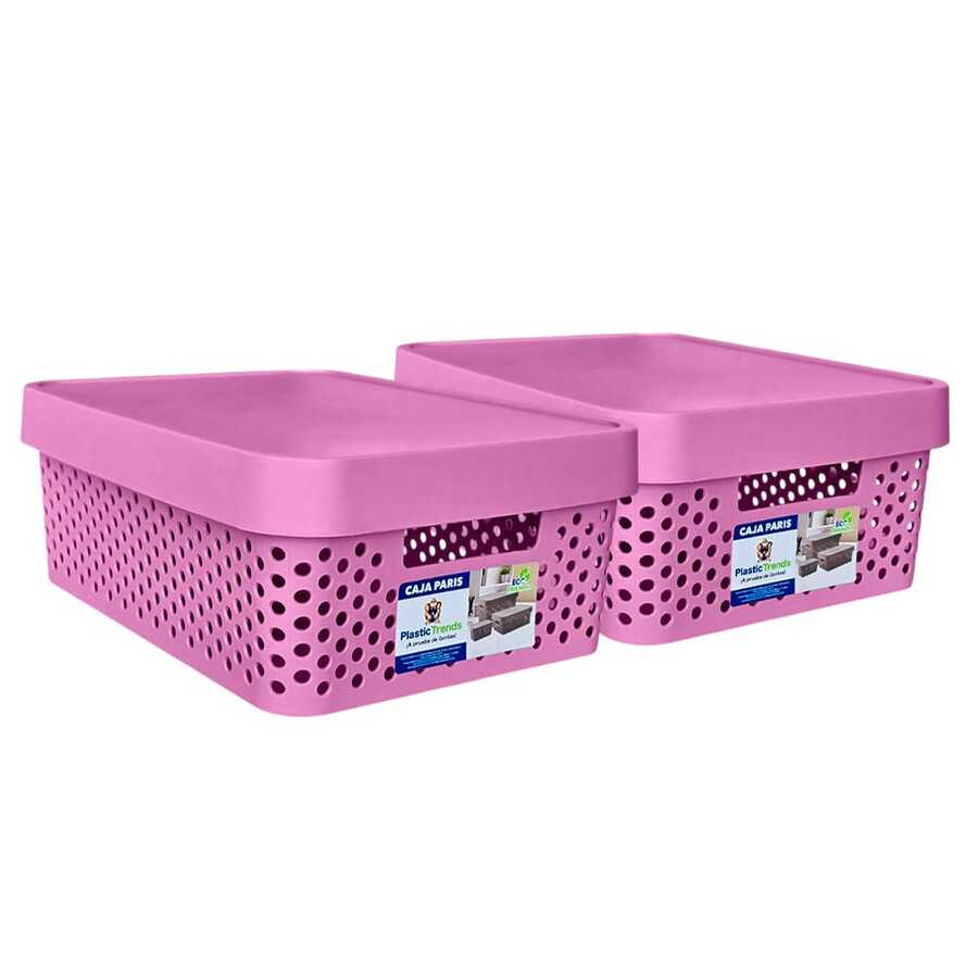 Kit 2 cajas organizadoras tapa plástico modernas 11L almacenamiento orden closet ropa accesorios hogar apilable resistente diseño contemporáneo fácil transportar - Lila Púrpura - Ver 1