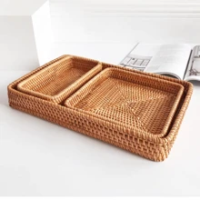 1件/3件天然藤条手工编织收纳篮，零食水果收纳盒，柳条篮，浴室托盘，浴室收纳箱。长方形编织面包篮，桌面和橱柜装饰收纳篮，耐用优雅