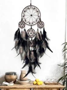 1 件手工制作的羽毛捕梦网风铃壁饰，时尚家居装饰捕梦网风铃，适用于家庭、婚礼、房间装饰（羽毛为人造） - 五環 - 查看 6