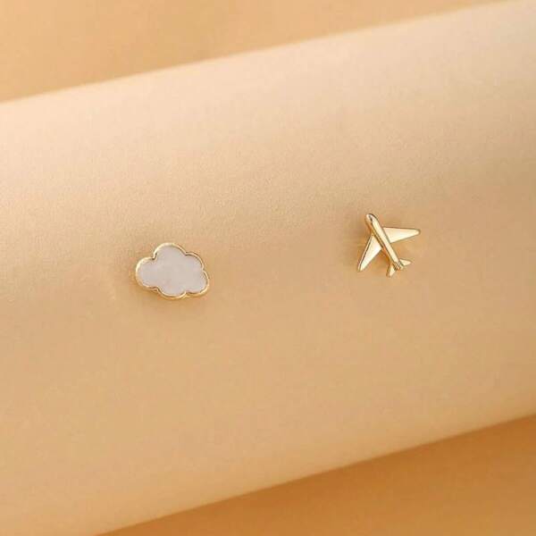 4 sztuki minimalistycznych kolczyków z motywem chmur i samolotów, uniwersalne