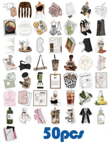 SCXXBSW 50 Stücke Clean Girl Ästhetik wasserfeste Aufkleber Set - Leicht ablösbare Aufkleber für Handyhülle, Kosmetikaufbewahrung, Koffer & Scrapbooking, Laptop, Gepäck & DIY Bastelbedarf, lustige Aufkleber Laptop Aufkleber Kindle Handyaufkleber - Verschiedenfarbig - Übersicht 9