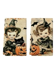 2 piezas/4 piezas/12 piezas Toallas de cocina con estampado de bruja y gato negro para Halloween, toallas de baño con estampado de bruja y gato negro para Halloween, toallas para fiestas al aire libre de Halloween, decoración del hogar de Halloween, estilo moderno, secado rápido, material de microfibra súper suave, rectangular, 15.75IN*23.62IN/40*60CM con estampado digital, adecuado para decoración de fiestas al aire libre, regalos de vacaciones de Halloween