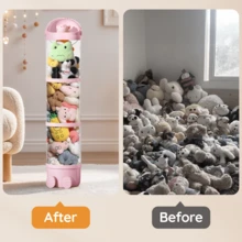 Senmeo 1 Piece 51.18-Inch Plush Toy Storage Bucket With Transparent Window Design, Convenient Opening, Layered Storage, Suitable For Children's Room, Living Room And Bedroom Use, Multi-Layer Structure Plush Toy Storage Tube - 粉色 - 查看 8