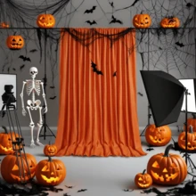 Latar Belakang Oranye Bertekstur Kerut Ukuran 5ft x 7ft/8ft/10ft, Terbuat dari Poliester, Tekstur Kerut, Ideal untuk Pesta Halloween, Pernikahan, dan Perayaan Ulang Tahun - Jeruk - View 3