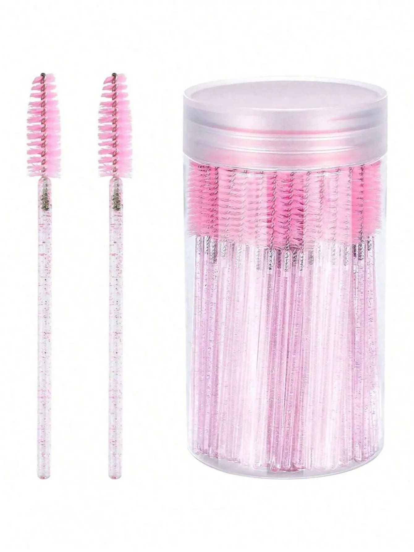 200/100/50/10 pièces Set de brosses à cils, avec un peigne à cils dans un contenant, brosse à sourcils jetable flexible, brosse pour extension de cils, brosse à sourcils, brosse à l'huile de ricin (rose cristal)