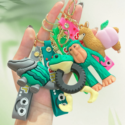 1pc Italian Brainrot Shanhaijing Keychain, Funny Wooden Man Pendant, Tralala Shark Plush Doll, Creative Novelty Item, Backpack Accessory, Stress Relief Gift, Chinese Style Present For Students