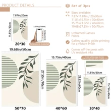 3pcs/Set Modern Wall Art Poster, Boho Soft Color Abstract Canvas Prints, Green Geometry Plant Art, Botanical Poster, Sage Green And Beige, Neutral Tones, Minimalist, Bohemian Art, Framed Or Unframed, Room Decor, Home Decor, College Dorm Apartment Decor, Gifts For Wall Decoration In Hotel, Home, Living Room, Bedroom, Bathroom And Office - Multicolor - View 8