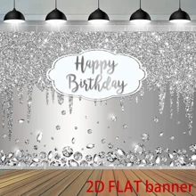 Fondo plano 2D de feliz cumpleaños con diamantes de cristal brillantes azules que gotean, fondo de fotografía de elementos de feliz cumpleaños, tela adecuada para fiestas interiores/exteriores, sesiones de fotografía, decoración del hogar, exhibición de puertas de garaje, sin necesidad de energía, decoración de fiesta de cumpleaños