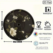 1pc 2D Floral Pattern Retro Style Reusable 8-Inch Round Metal Plaque, Green Leaves & Vines Decor, Suitable For Home & Wall Art, Ideal For Bar, Cafe, Club, Dorm - Perfect Gift, Random Hole Design