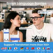 SENBONO AI Smart Glasses With 100+ Language Translator, 100+ Languages, Wireless Calls, Music Control, Voice Assistant, Rechargeable, Black Frame, Ideal For Travel & Office Use, Realtime Language Converter | Sleek Eyewear Design | Highquality Audio