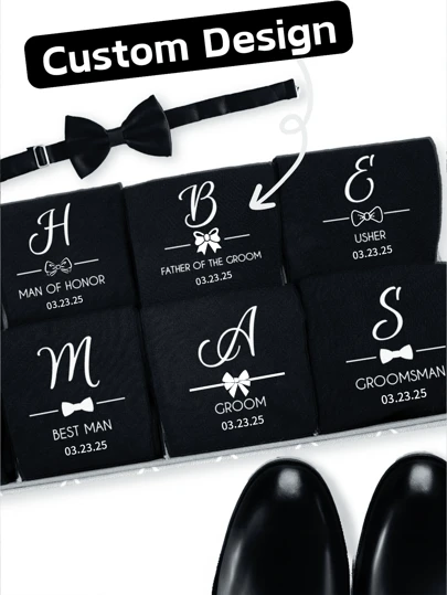 Personalized Groomsmen Socks, Personalized Custom Black Socks Customized Crew Socks,Custom Face Socks, Couple Socks, Custom Wedding Party Gift, Formal Monogram Socks, Wedding Socks - A Luxurious Personalized Dress Sock Set, Groom To Be Wedding Day ,Engagement Decoration Bachelor Party Bach Weekend Groomsman Best Man Proposal Gift Father's Day Husband Dad Present, Unisex,Delicate Romance,For Office,For School,For Classroom,For Teacher Gifts,For University,For Colleague,For Dorm Rooms