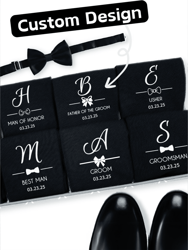 Personalized Groomsmen Socks, Personalized Custom Black Socks Customized Crew Socks,Custom Face Socks, Couple Socks, Custom Wedding Party Gift, Formal Monogram Socks, Wedding Socks - A Luxurious Personalized Dress Sock Set, Groom To Be Wedding Day ,Engagement Decoration Bachelor Party Bach Weekend Groomsman Best Man Proposal Gift Father's Day Husband Dad Present, Unisex,Delicate Romance,For Office,For School,For Classroom,For Teacher Gifts,For University,For Colleague,For Dorm Rooms