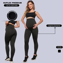 Maternidade Legging Atléticas Gestante Cós Alto Calça Blackout - Preto - Visão 3