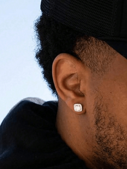 زوج من الأقراط المبسطة ذات التصميم الهيب هوب المربع والدائري المطلية بالفضة 925 والمرصعة بالزركونيا المكعبة للرجال للاستخدام اليومي