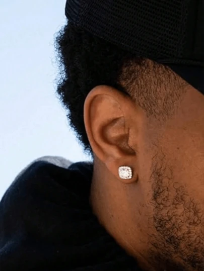 6 Stücke/2 Stücke minimalistische Hip-Hop runde quadratische kubische Zirkonia 925 Silber überzogene Ohrringe für Männer Alltagstragen Winter Weihnachten Paar Ohrringe