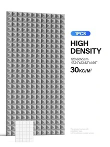 ODEK PRETTY 1 Pack Pyramid Acoustic Panels - 120x60x5cm | High Density Sound Absorbing Panels To Reduce Recording Noise | Suitable For Home Office, Studio, Broadcasting Room Walls | Professional Acoustic Treatment Material (Black/White/Grey) - Multicolor - View 12