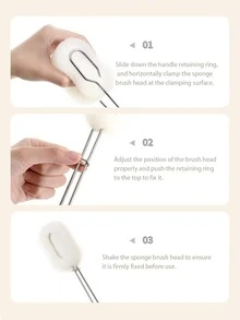 1pc/2pcs Stainless Steel Cup Cleaning Brush, Bottle Washing Sponge, Long Handle Cup Cleaner Compressed Sponge Scrubber, Wood Pulp Cotton, Dishwashing Sponge, Replaceable Brush Head