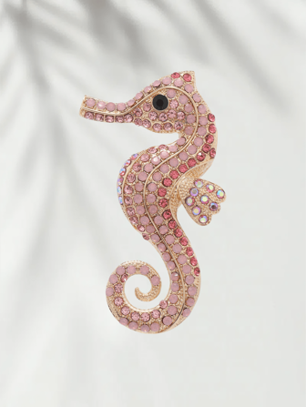 1pc Vintage Autumn/Winter Cute Rhinestone Seahorse Brooch, Creative Ocean Animal Clothing Accessory Pin Halloween Halloween Accessories Teachers Day Jewelry Costume Accessories Bag Charms Office Accessories