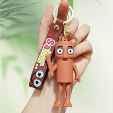 1pc Italian Brainrot Shanhaijing Keychain, Funny Wooden Man Pendant, Tralala Shark Plush Doll, Creative Novelty Item, Backpack Accessory, Stress Relief Gift, Chinese Style Present For Students