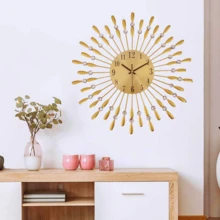 1pc 14.96 Inch Modern Metal Wall Clock, Ideal For Living Room, Kitchen, Dining Room, Bedroom And Office Decor, Non-Ticking And Easy To Read Silent Operation,Home Decor ,Room Decor Gifts Birthday Graduation Clock Wall Bedroom Decor Dormitory Decor Back To School - Gold - View 7