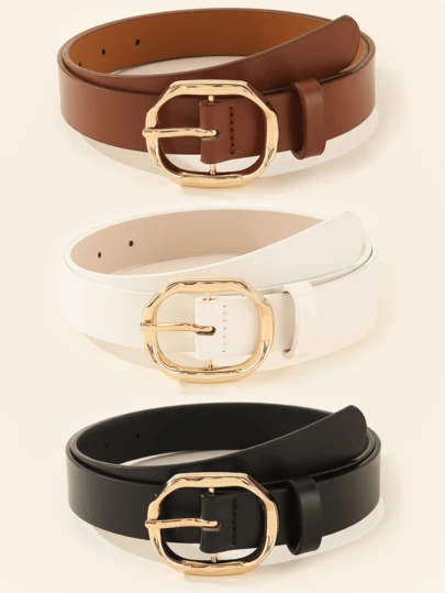 Belt buckles 3pcs Gold Square Buckle Belt, Suitable For Dresses, T-Shirts, Casual Pants, Fashion & Elegant For Women Fall, Autumn, Halloween