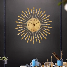 1pc 14.96 Inch Modern Metal Wall Clock, Ideal For Living Room, Kitchen, Dining Room, Bedroom And Office Decor, Non-Ticking And Easy To Read Silent Operation,Home Decor ,Room Decor Gifts Birthday Graduation Clock Wall Bedroom Decor Dormitory Decor Back To School - Gold - View 6