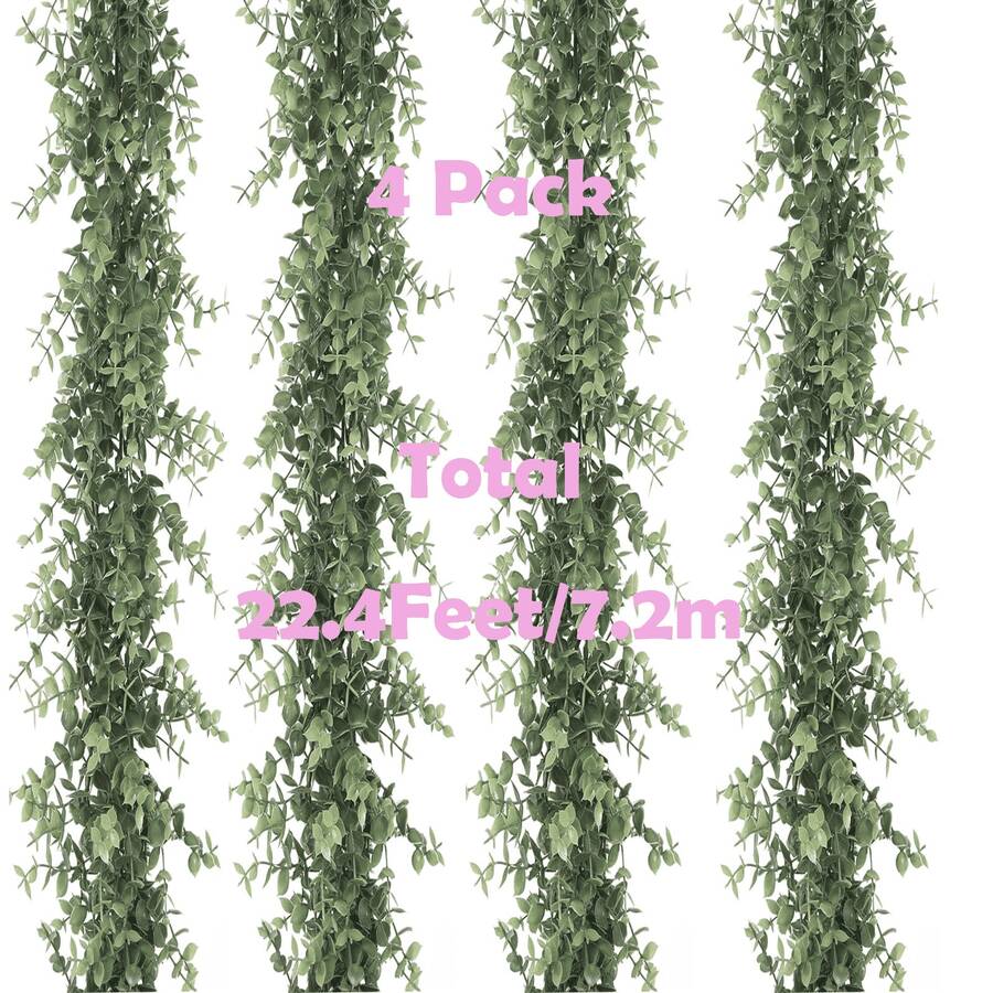 2/3/4 Pcs Faux Eucalyptus Garland Plant, Green Artificial Plant, ,5.6feet/1.8m. Artificial Vines Hanging Eucalyptus Leaves Greenery Garland For Wedding Backdrop Arch Wall Décor. - 4 PCS - 查看 1