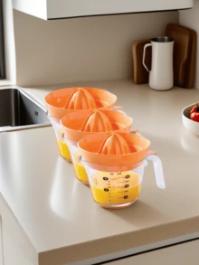 (3 Pack)Durable Plastic  Citrus Juicer - Easy-Read Angled Design, Multi-Function For Lemons/Limes/Oranges, Dishwasher-Safe For Kitchen/Cocktails/Baking - 橘色 - 查看 1