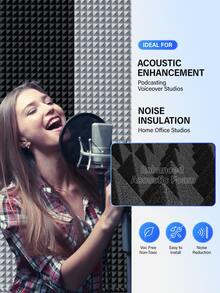 ODEK PRETTY 1 Pack Pyramid Acoustic Panels - 120x60x5cm | High Density Sound Absorbing Panels To Reduce Recording Noise | Suitable For Home Office, Studio, Broadcasting Room Walls | Professional Acoustic Treatment Material (Black/White/Grey) - Multicolor - View 4