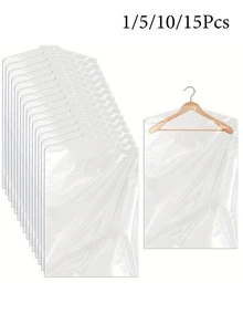 10/15 件衣服防尘罩，透明塑料衣服防尘袋，挂衣袋，干洗店服装挂袋，可重复使用防尘袋，适用于学校、办公室、家庭、旅行的衬衫、西装、连衣裙、外套、便携式防尘服装袋（无衣架） - 彩色 - 查看 1