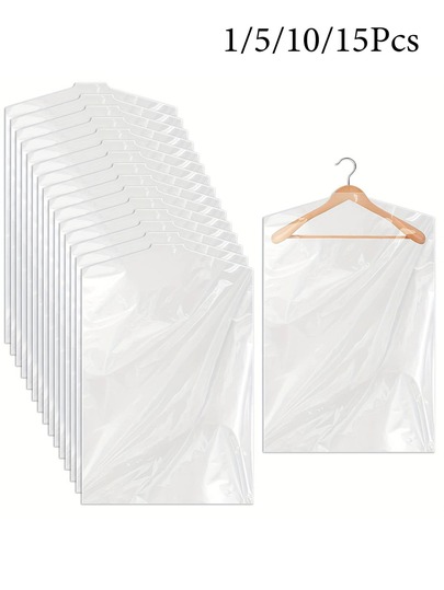 10/15 Stück Kleiderschutz-Hülle, transparente Plastik-Kleidersäcke, Kleiderbügel-Taschen, Reinigungsanzug-Hängetaschen, wiederverwendbare staubdichte Taschen, geeignet für Mäntel und Anzüge für Schule, Büro, Haushalt, Reisen für Hemden, Anzüge, Kleider, Mäntel, tragbare staubdichte Kleidersäcke (ohne Bügel)