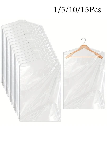 10/15 件衣服防尘罩，透明塑料衣服防尘袋，挂衣袋，干洗店服装挂袋，可重复使用防尘袋，适用于学校、办公室、家庭、旅行的衬衫、西装、连衣裙、外套、便携式防尘服装袋（无衣架）