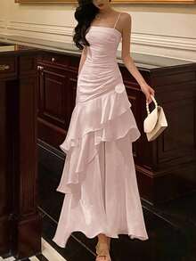 情人节优雅粉色舞会礼服，适合女士复古派对、正式晚宴、婚礼宾客穿着