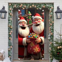 1pc Cute Santa Claus Entrance Banner Flag, Polyester Bunting, Holiday Party, Home Party Door Decor, Photo Booth Prop, Party Decor Curtain, Indoor & Outdoor Christmas Holiday Display Background, Merry Christmas Decoration