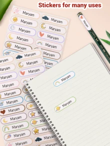 1pc Stamp + 100pcs Stickers, Customized Name Stamp, Waterproof Clothing Name Stamp For Kids, Personalized Cartoon Stamp, Cartoon Signature Stamp, Customizable Stamp For Kids, Student Stationery Gift, Birthday Gift, Cute, Back To School Supplies - Style a - View 4