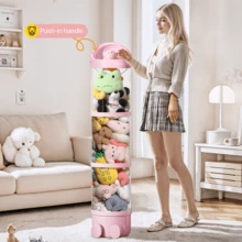 Senmeo 1 Piece 51.18-Inch Plush Toy Storage Bucket With Transparent Window Design, Convenient Opening, Layered Storage, Suitable For Children's Room, Living Room And Bedroom Use, Multi-Layer Structure Plush Toy Storage Tube - 粉色 - 查看 7
