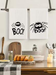 2pcs/4pcs/12pcs Halloween Spider & Ghost Pattern Kitchen Towels, Halloween Spider & Ghost Pattern Bathroom Towels, Halloween Outdoor Party Towels, Halloween Home Decor, Modern Style, Quick Drying, Super Soft Microfiber Material, Rectangular, 15.75IN*23.62IN/40*60CM Digital Printing Pattern, Suitable For Outdoor Party Decoration, Halloween Holiday Gifts - Multicolor - View 2