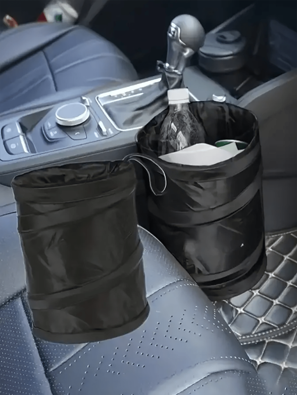 1pc Black Portable Foldable Trash Can With Hanging Strap - Oxford Fabric, Magic Tape Closure, Ideal For Outdoor Camping And Car Trunk Organization, Camping Gear|Trash Can|Oxford Fabric Bin, Trash Bag Holder