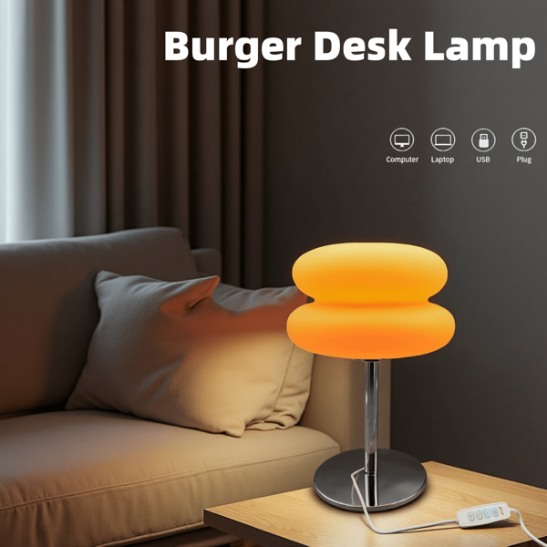 Dimmable USB Powered Modern Table Lamp With Metal Base And Orange Shade, Bedroom Nightlight, Upward Ambient Lighting For Home Office - Button Control Brightness, No Battery Needed, Creative Gift, Suitable For Bedroom, Hotel, Restaurant Decor And Gifts, Hotel Decor | Modern Table Lamp | Touch Control Lamp, Night Light