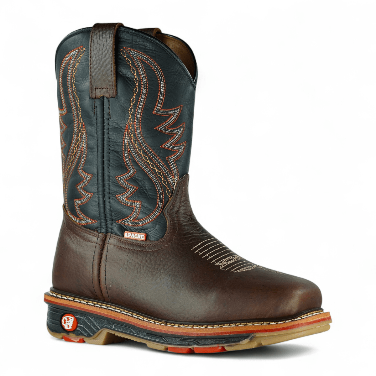 Industrial Work Boot With Steel Toe Cap, Premium Genuine Leather Embroidered Rodeo Cowboy Style, Anti-Fatigue Insole, Durable Cushioned Sole - 咖啡棕 - 查看 1