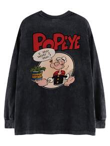 Oversized Vintage Washed Black Long Sleeve T-Shirt, Loose And Flattering Design - Black - View 3