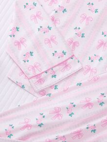 Set de pijamale pentru femei cu 2 buc., cu decor floral și fundă, top cu mânecă lungă și pantaloni largi cu talie elastică, potrivit pentru primăvară, toamnă, iarnă, petreceri de sărbători, pijamale casual și lenjerie de casă, haine de toamnă