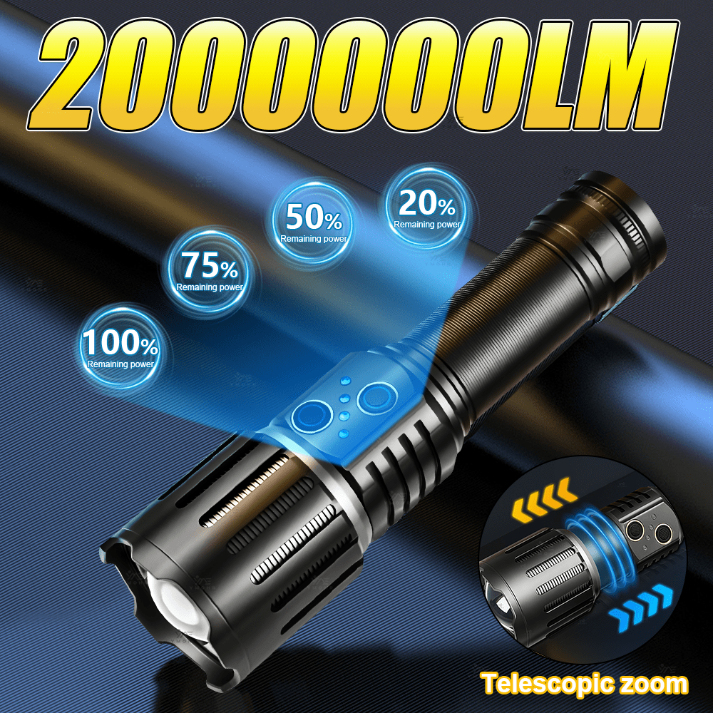 Multifunktionale taktische Taschenlampe, unabhängige Schalter für weißes/gelbes Licht, Notfall-Fackel, IPX4 wasserdicht, Wanderlampen, 10 einstellbare Modi, LED-Licht, USB/Typ-C aufladbar, Outdoor-Abenteuerlampe, 800-1000M Beleuchtung, 4 LED-Leistungsanzeigen, für Camping, Klettern, Angeln, Jagd Scheinwerfer